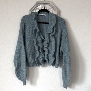 Zara Blue Ruffled Cardigan